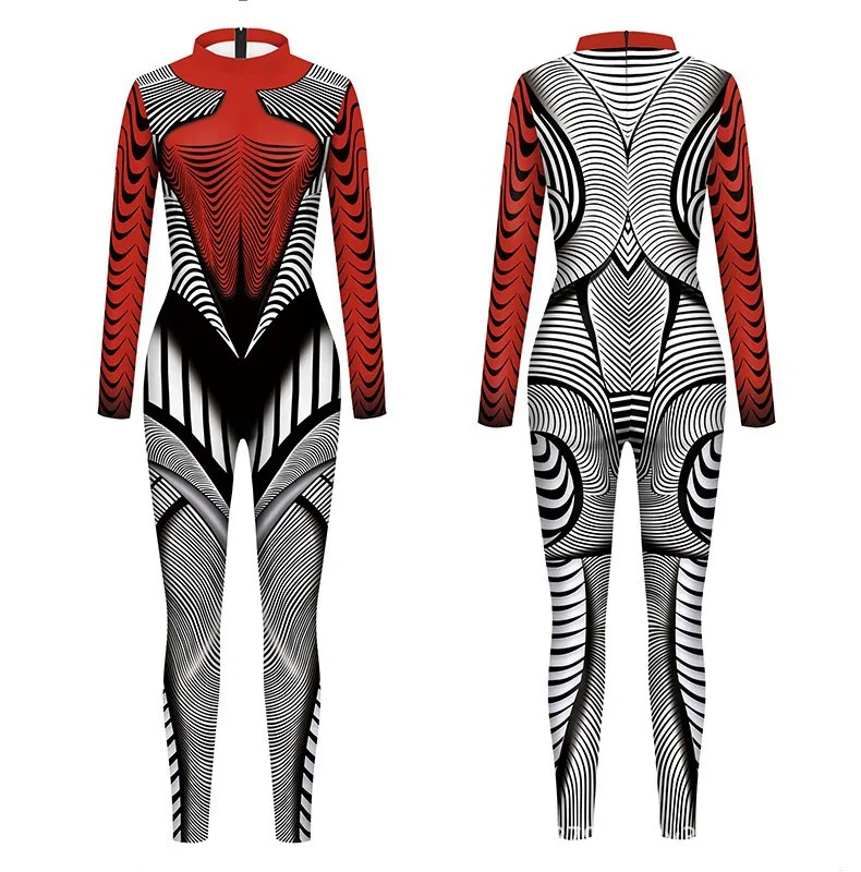 Damen 3D-gedruckter Skelett-Catsuit Jumpsuit Sexy Cosplay-Kostüm für Halloween-Party Modischer Cosplayer Aerial Yoga Bodysuit – Detail 15
