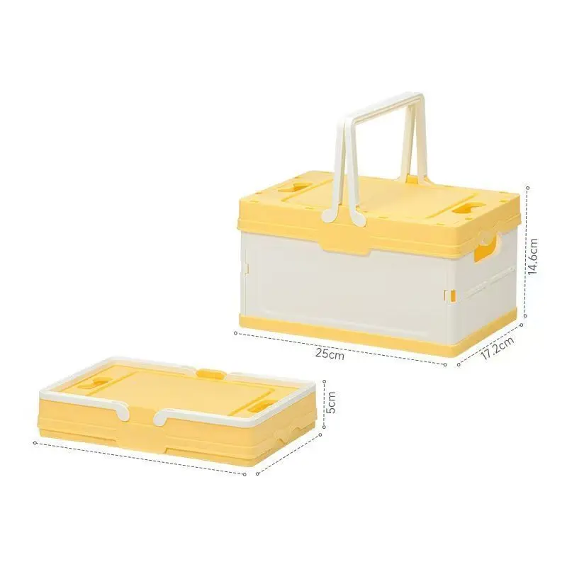 Foldable Plastic Storage Box With Handle, Yellow White Collapsible Portable Storage Bin, Waterproof Dustproof Organizer For