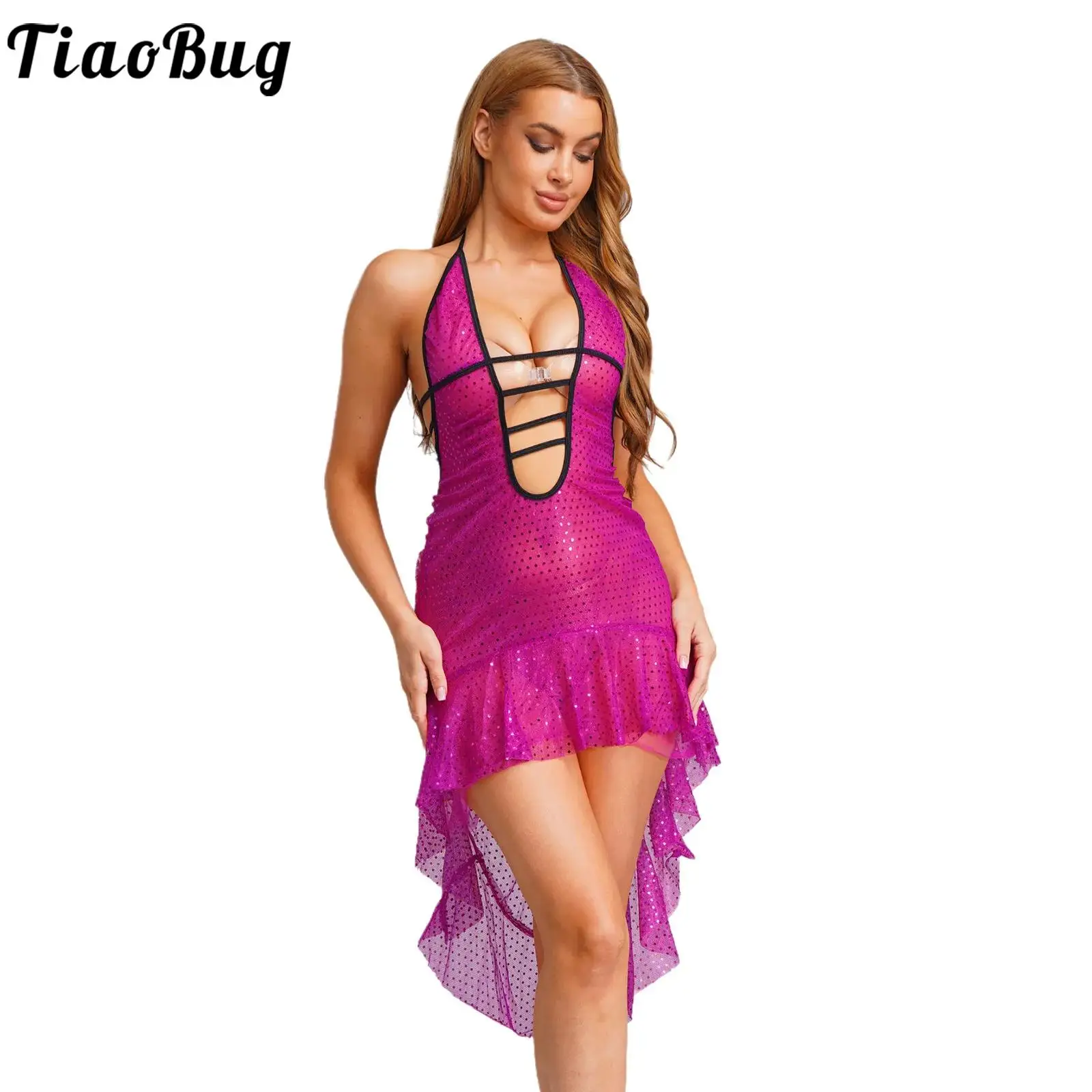 

Женская сексуальная ночная рубашка с блестящими пайетками, облегающее платье с Т-образной спинкой, комплекты стрингов с открытой спиной и глубоким вырезом, платье для бикини