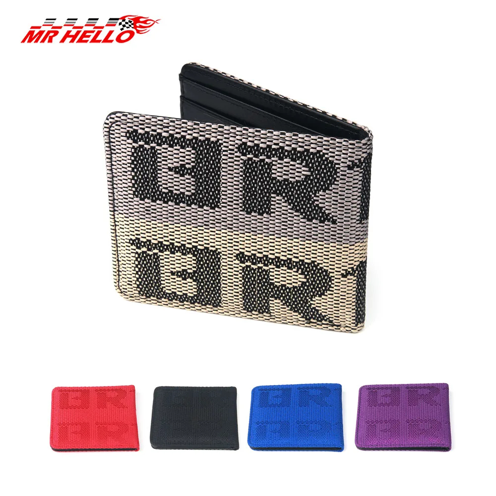 JDM Style Fabric Purse Wallet Gradation Racing Seat Fabric Canvas Leather Key Case For BRD