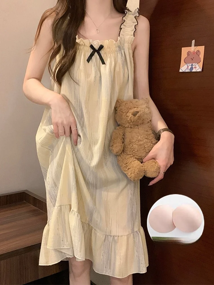 

plus Size Women's Summer Spwear Cotton Lightweight Loose Fit Long Dr Nightgown with Chest Pad Sweet Sle Knot