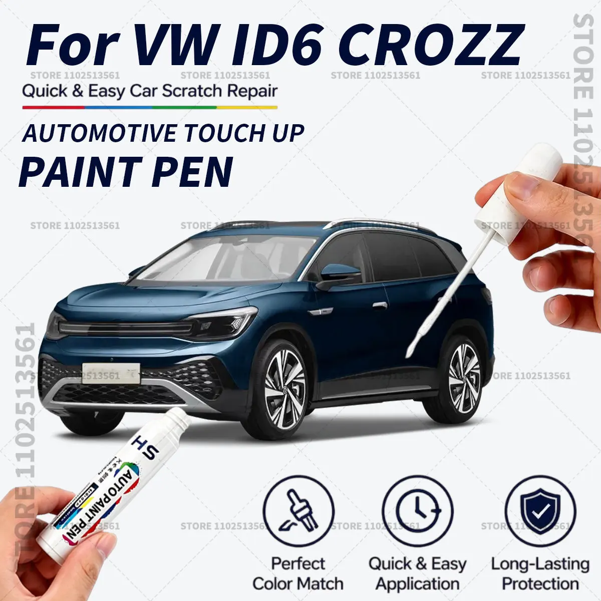 For Volkswagen ID6 CROZZ Black Quick Dry Car Touch Up Paint Pen Auto Scratch Repair Brush for Paint Chips Scratches and Scuffs