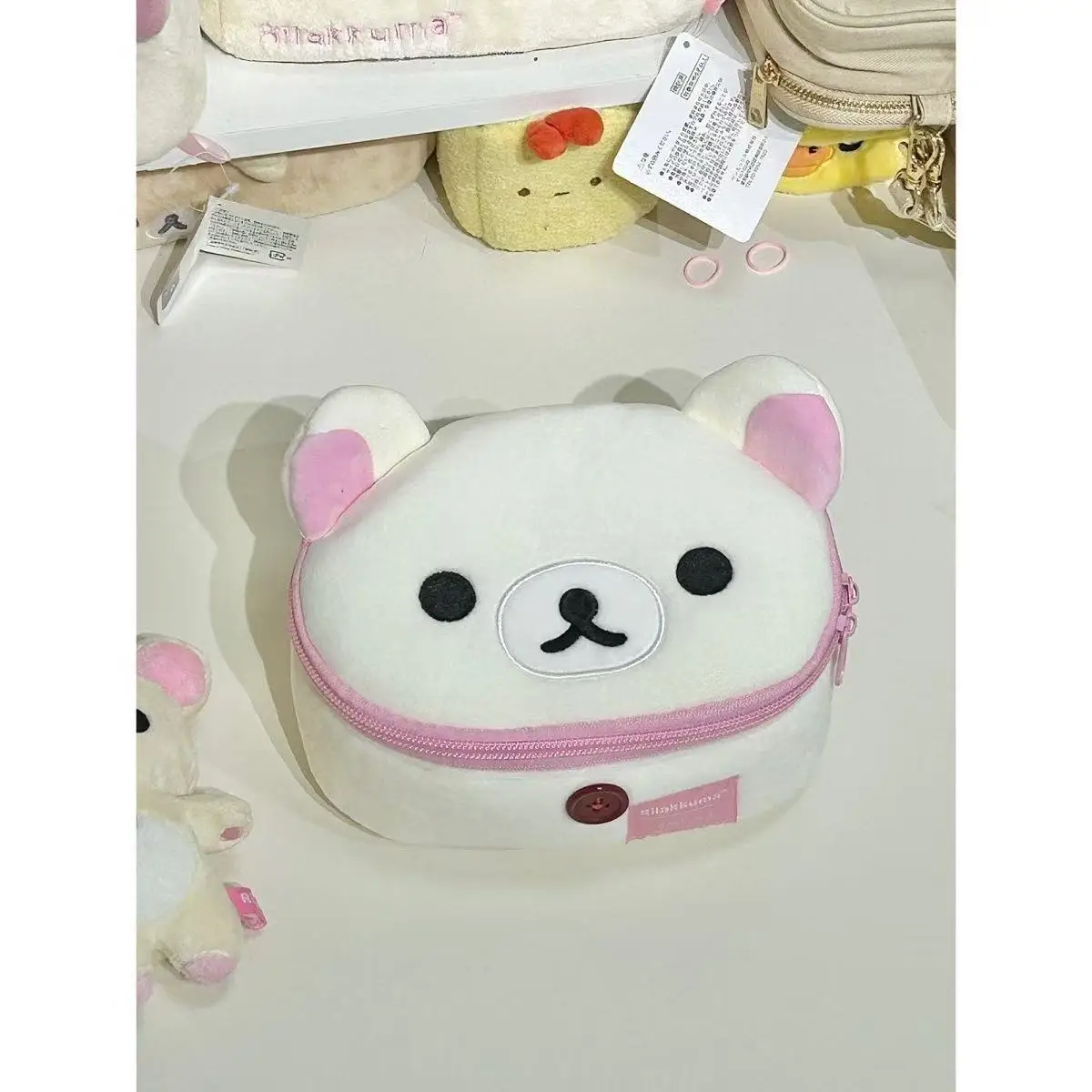 18Cm Rilakkuma Soft Plush Clamshell Makeup Bag Item Storage Single Layer Zip Large Capacity Travel Portable Friend Holiday Gift