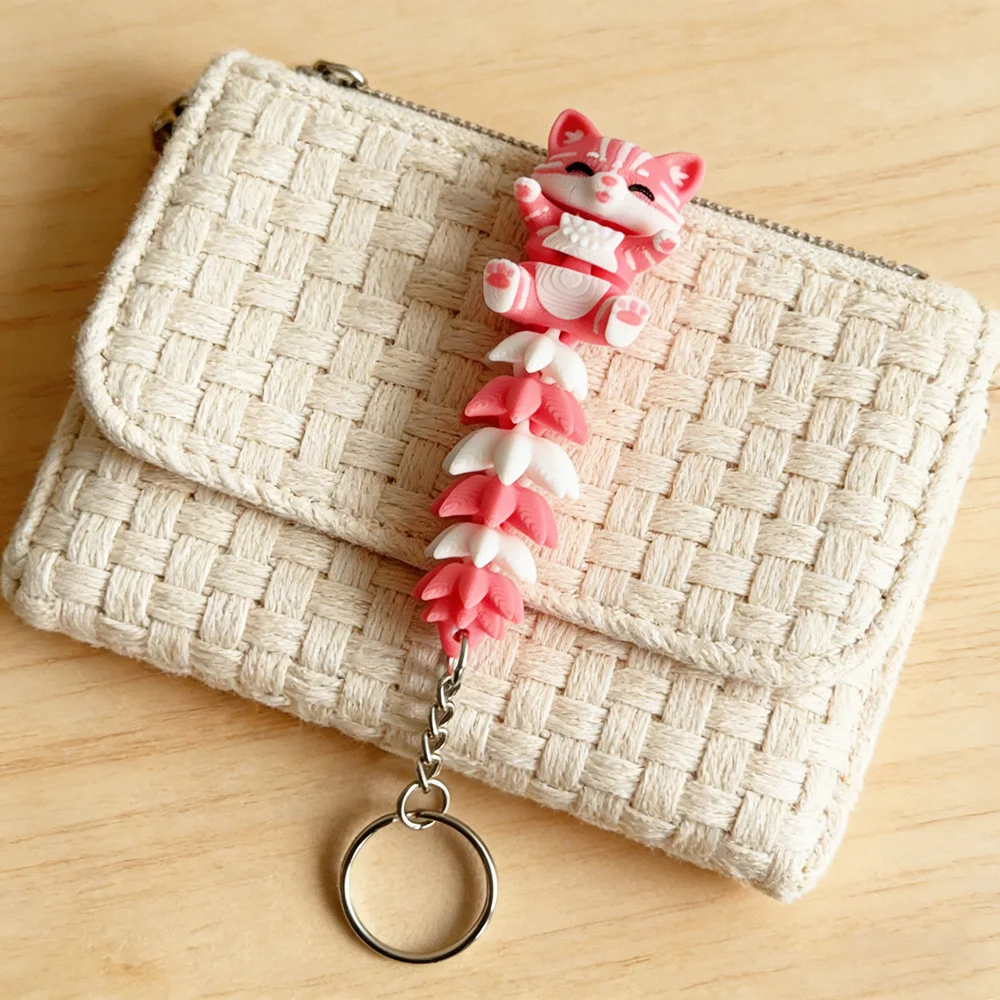 3d Printed Pink Cat Keychain Fantasy Theme Design, Movable Backpack Pendant, Mobile Phone, Car, Etc
