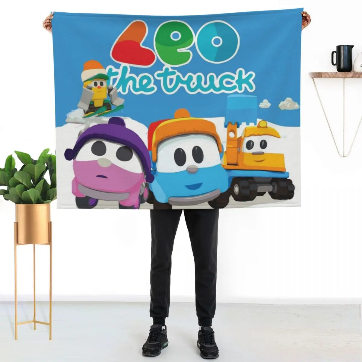 LEOthe truck, lift, scoop, and leah winter fun holiday Throw Blanket For Decorative Sofa blankets and throws Sofa anime Blankets