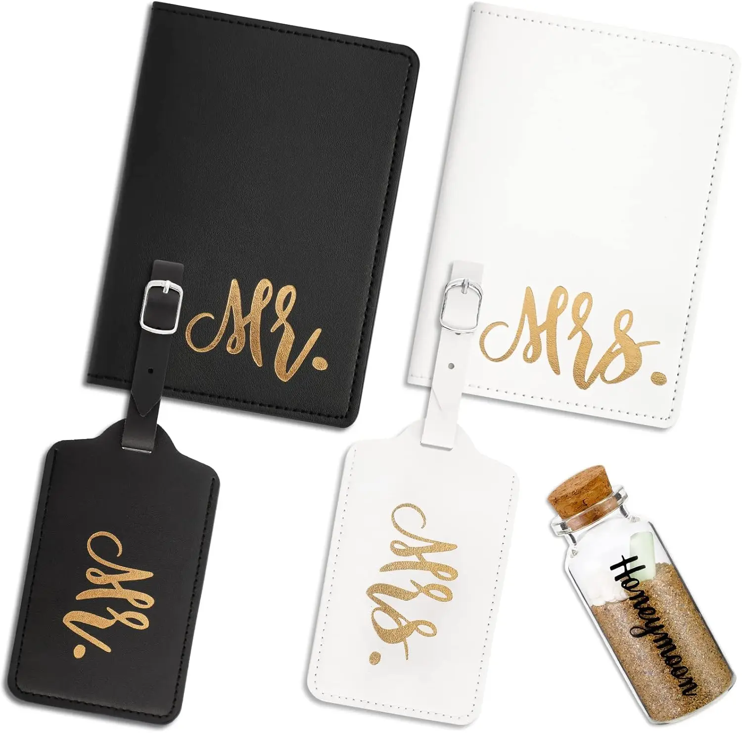 

5 Pcs Mr and Mrs Passport Holder Cover Luggage Tag Honeymoon Set Valentine's Day Wedding Gift for Couples Travel Accessories