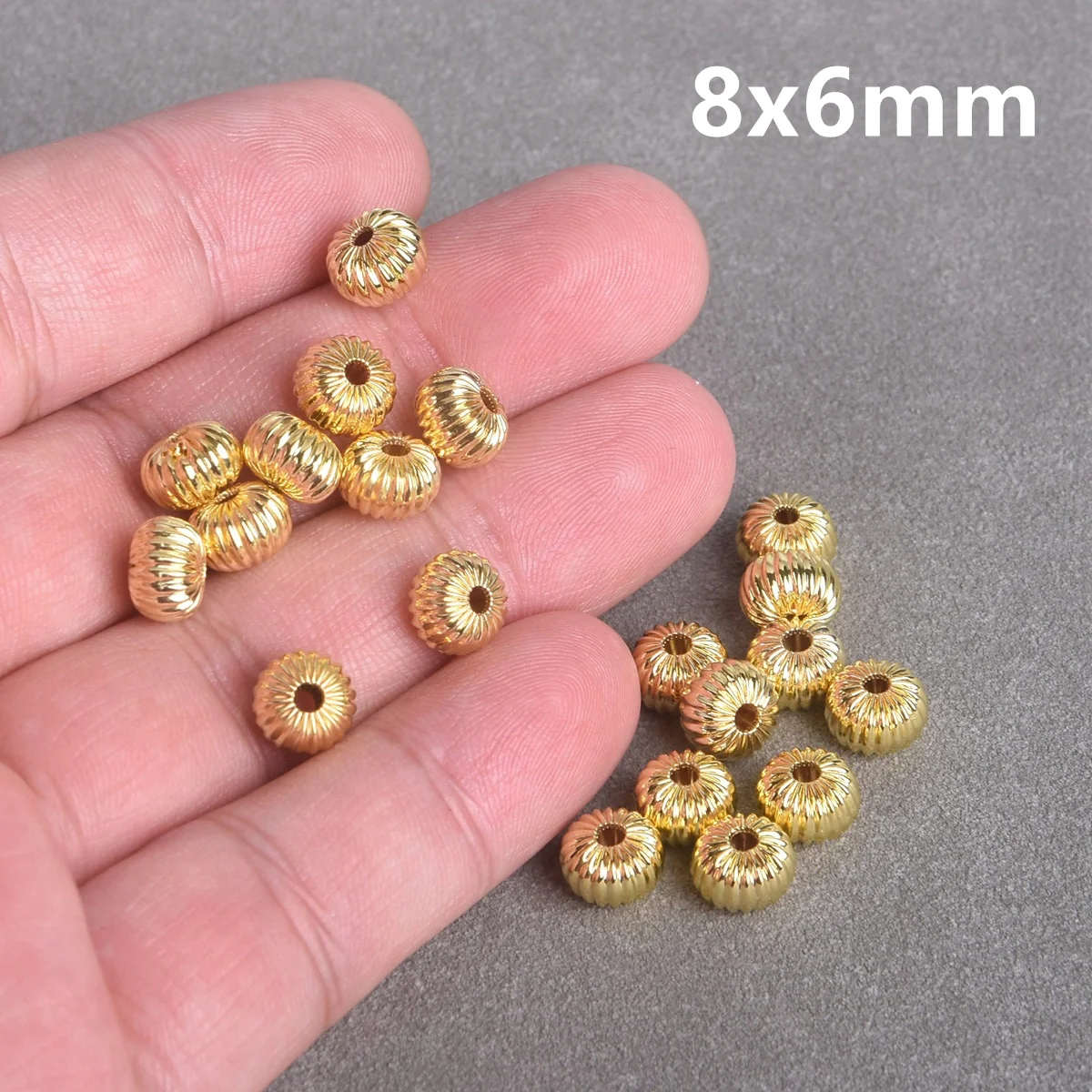 8x6mm 10x6mm Plated Gold / Silver Color Rondelle Plicated Hollow Metal Brass Loose Beads For Jewelry Making DIY Findings