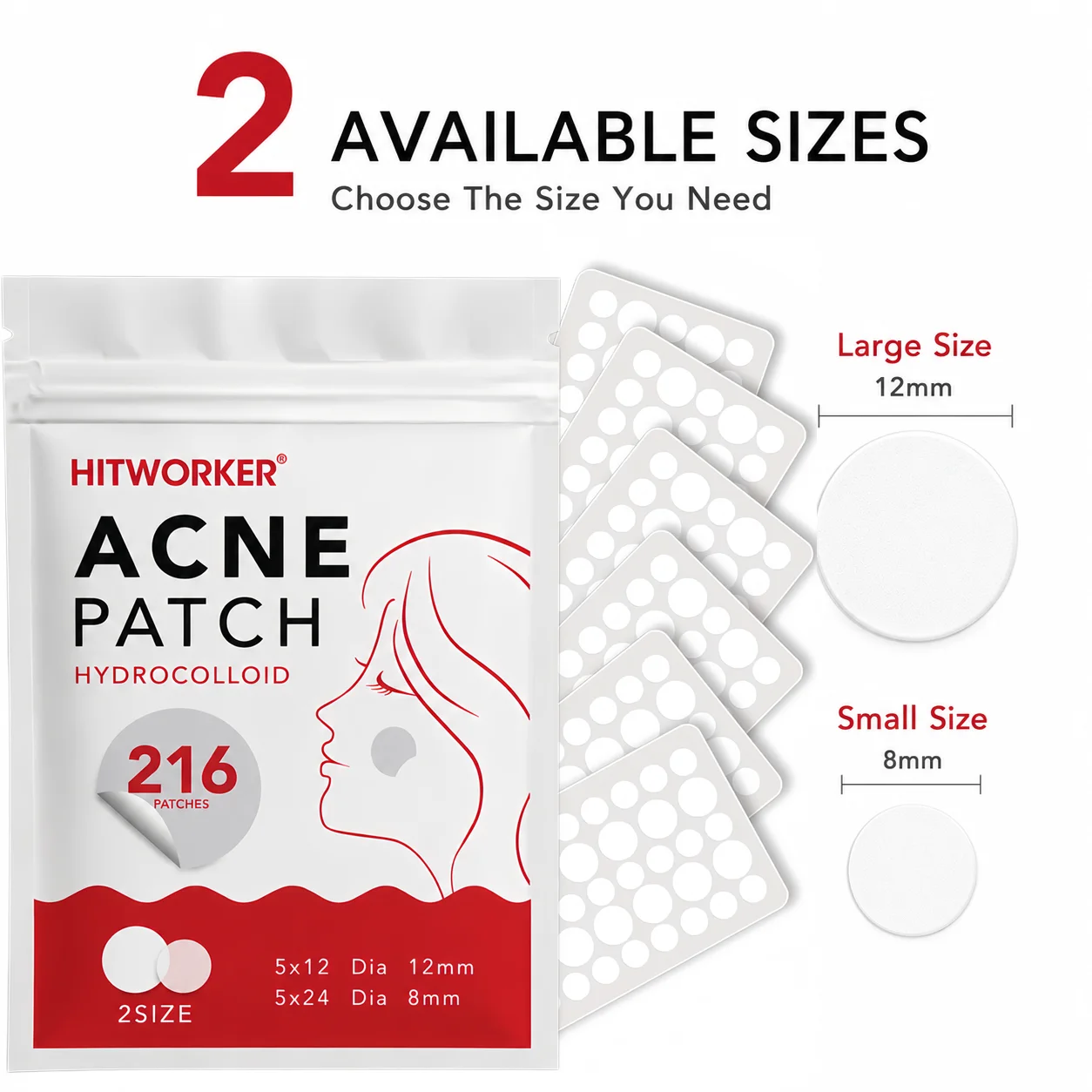 216pcs Hydrocolloid Pimple Patches, 2 Sizes Invisible Spot Cover Face Stickers, Water-Resistant Easy Peel Day Night Use image 5