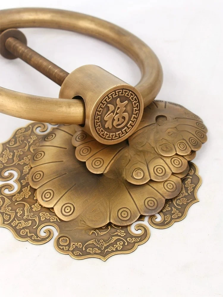 Antique all-copper thickened door Ruyi door ring Chinese villa wooden door solid pull ring