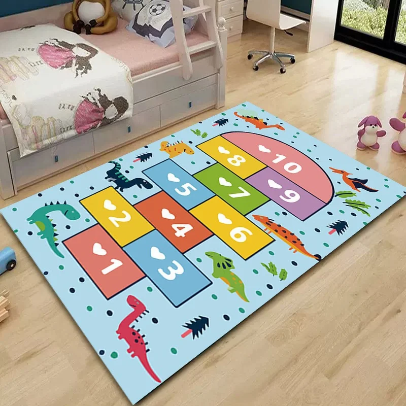 VIKAMA Dinosaur Hopscotch Kids Rug Number Learning Game Non Slip Play Carpet For Toddler Children Bedroom Playroom Floor Mat