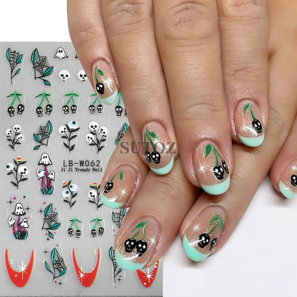 5d Bloem Ghost Nail Stickers Spookachtige Halloween Decoratie Schattig Madeliefje Schedel Sliders Fruit Spin Charmes Manicure Sticker LEBLB-W059