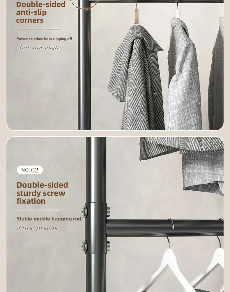 Clothes Rack for Living Room, Floor Standing Coat Hanger, Modern Closet Organizer, Multifunctional Shelves with Hook, Home