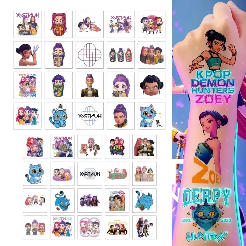 20pcs/Set Hot Cartoon Anime Kpob Damon Movie Hunters Temporary Tattoo Stickers Rumi Kang Figure Design Party Favors Gifts