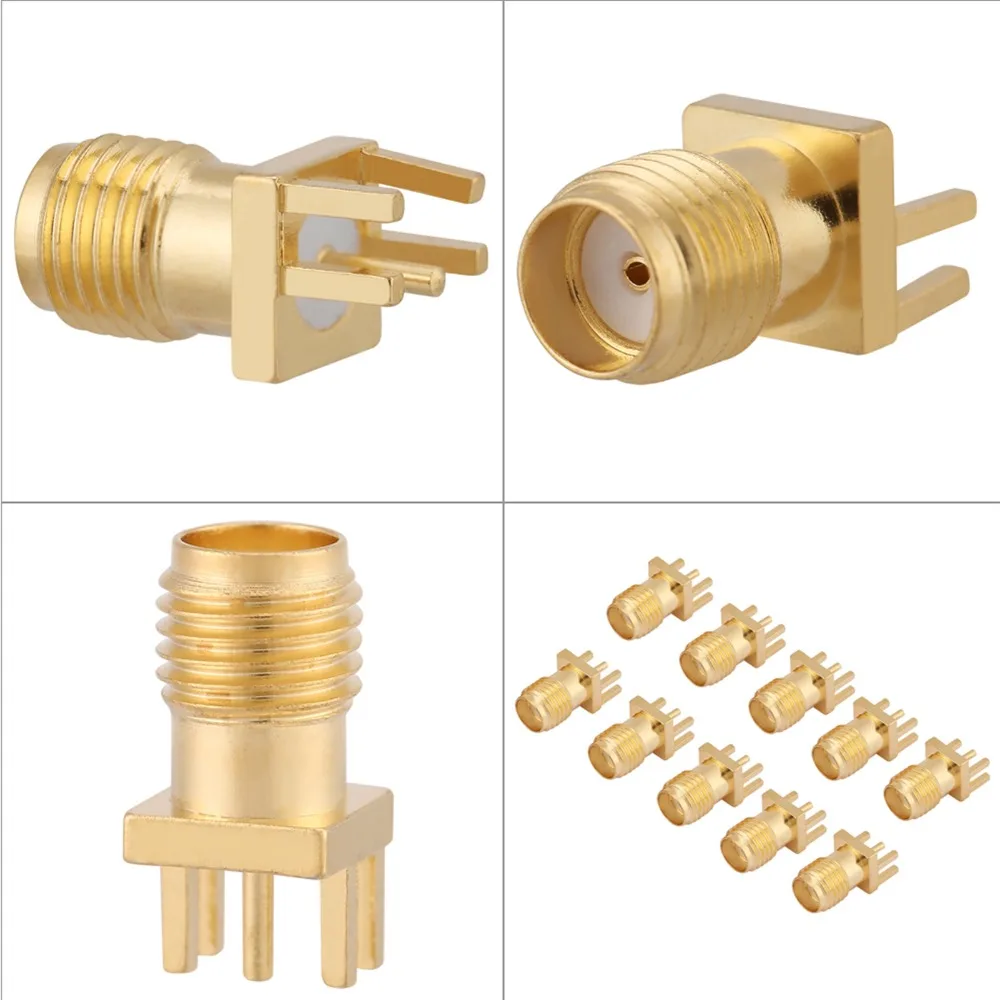 10PCS Copper SMA Female Connector 1.6mm Clip Edge 50 Ohm Impedance RF Connector Gold Plated RF Connector Adapter