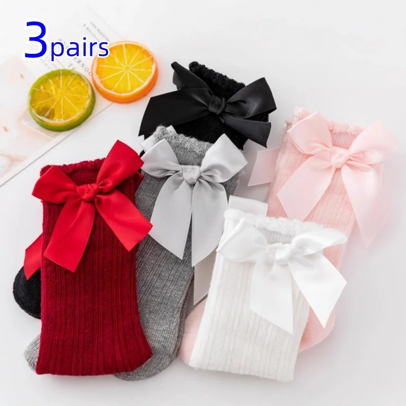 3 Paare/satz Baby Mädchen Socken Großen Bogen Kniehohe kinder Hause Mittlere Waden Prinzessin Boden Socke Nicht-rutsch Kinder kleinkind Strümpfe 0-3Y