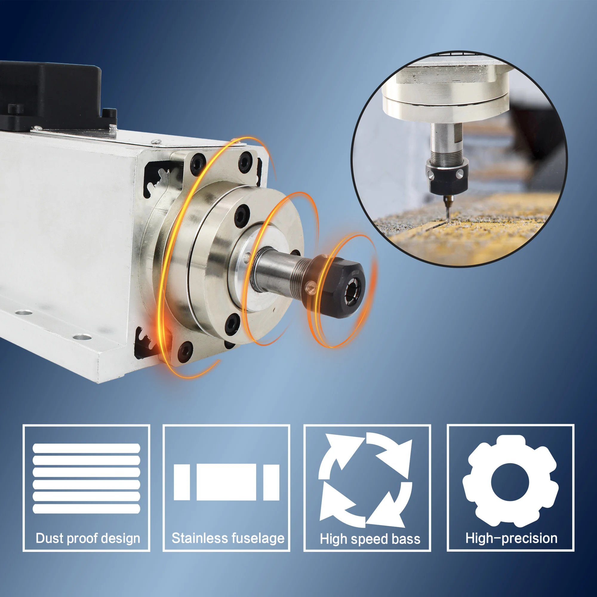 Huajiang-正方形の空冷スピンドルモーター,CNCルーター,彫刻機,er11,6.5a,24000rpm,400hz,220v,2ポール,0.8kw,800w