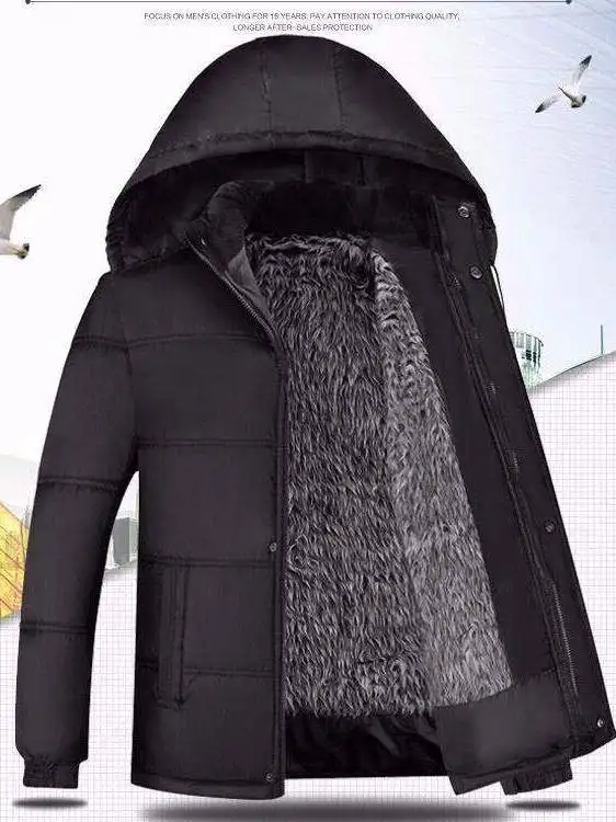 

Thickened Fleece Warmth Cotton Jacket Mid-Length Men's Winter Clothes Dad Style Large Size Casual Youth Trend Travel Ready