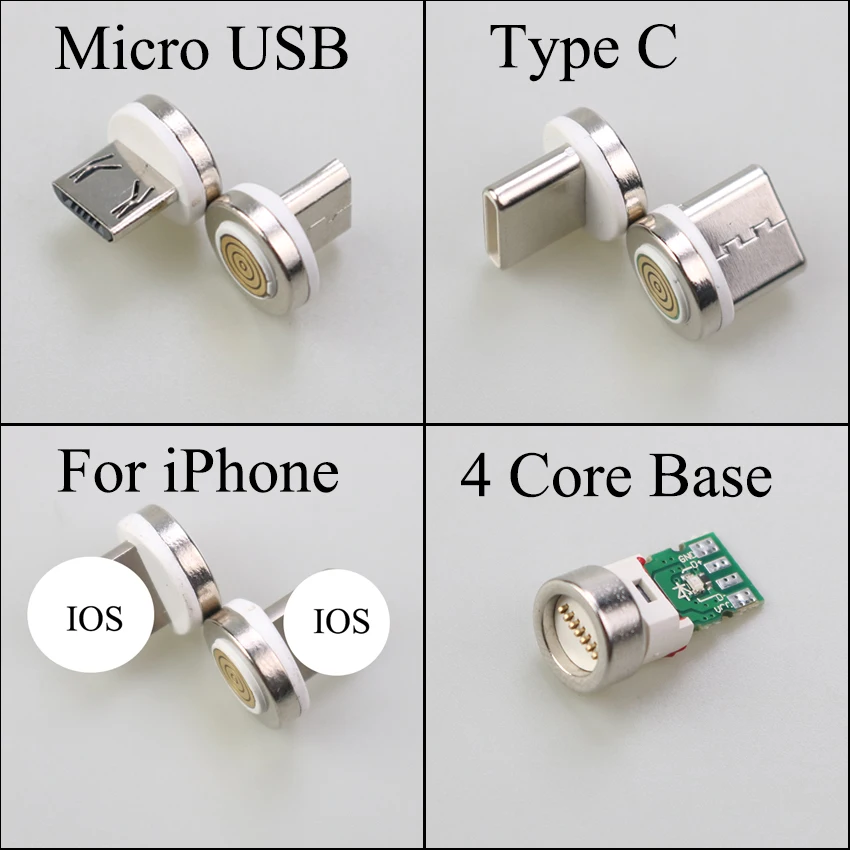 1pcs Round Magnetic Cable Tip Micro USB Magnetic Charger Cable Plug USB Type C Magnet Cable Adapter 360 Rotate Cable Tips