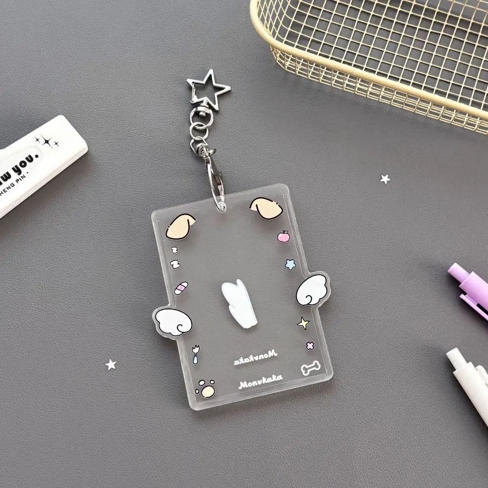 with Keychain Korean Photocard Holder Cartoon Animals Ears Acrylic Transparent Card Bag Casual Idol Photo Storage