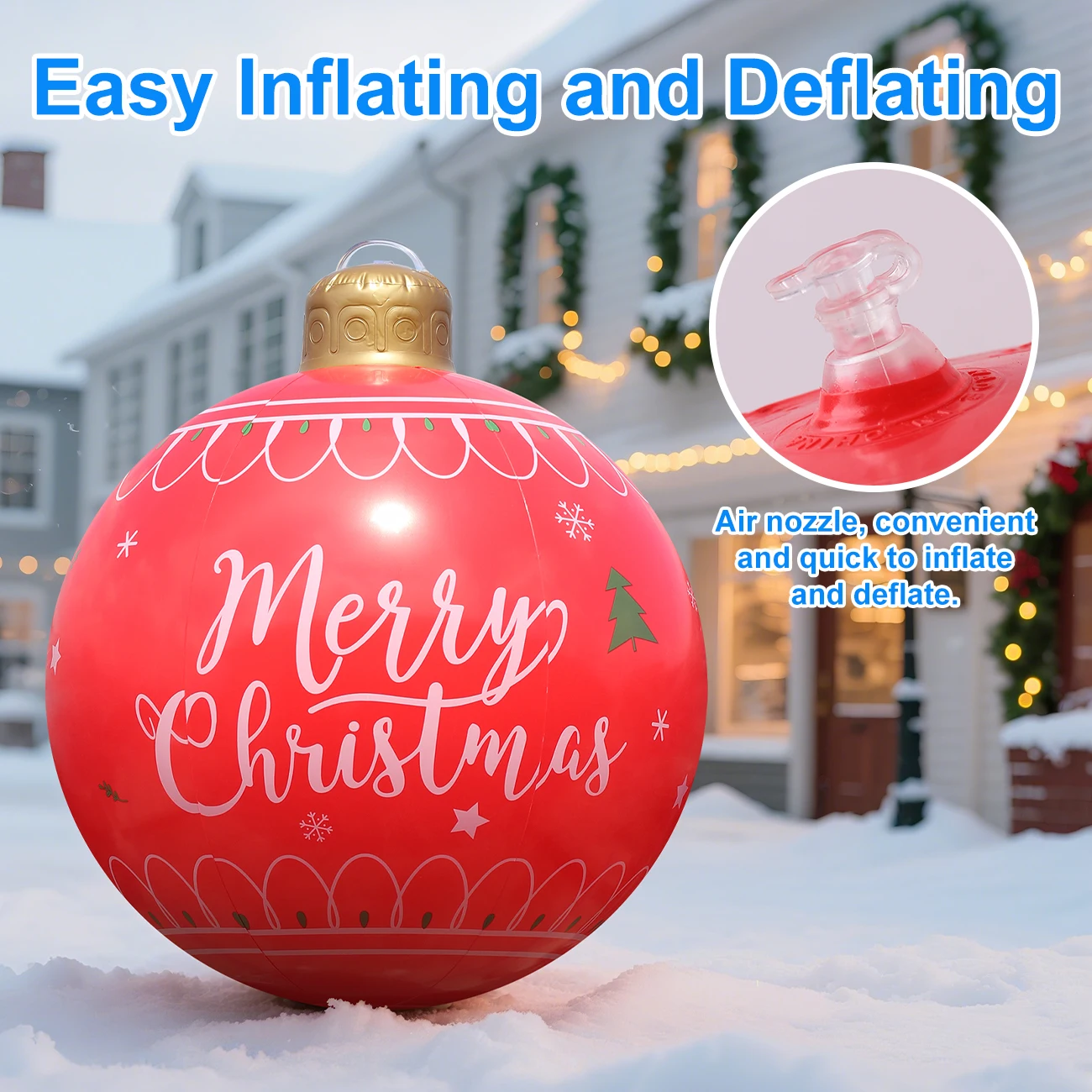 Bola de Navidad inflable, bola decorada grande para exteriores, adornos navideños de Año Nuevo, decoración para patio, césped y porche, 1 ud.