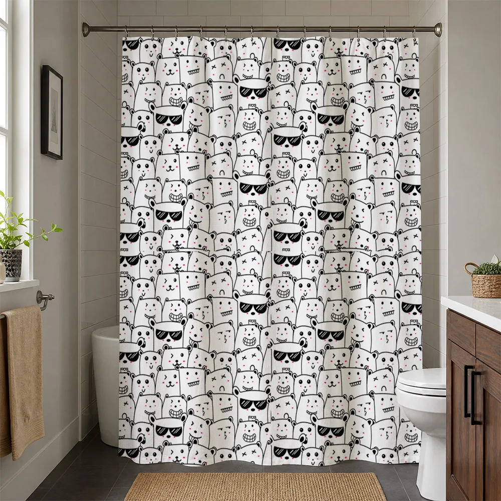 Cute Panda Shower Curtain Waterproof Bathroom Decor Novelty Animal Print Cartoon Shower Curtain Liners for Modern Bathroom Home