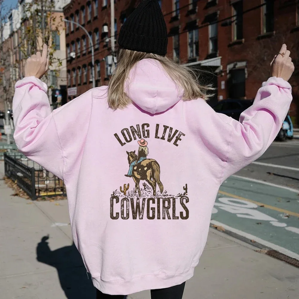 Long Live Cowgirls Hoodie, Western Desert Hooded Sweatshirt, Vintage Cactus Cowgirl Pullover, Wild West Country Girl Trendy Hood