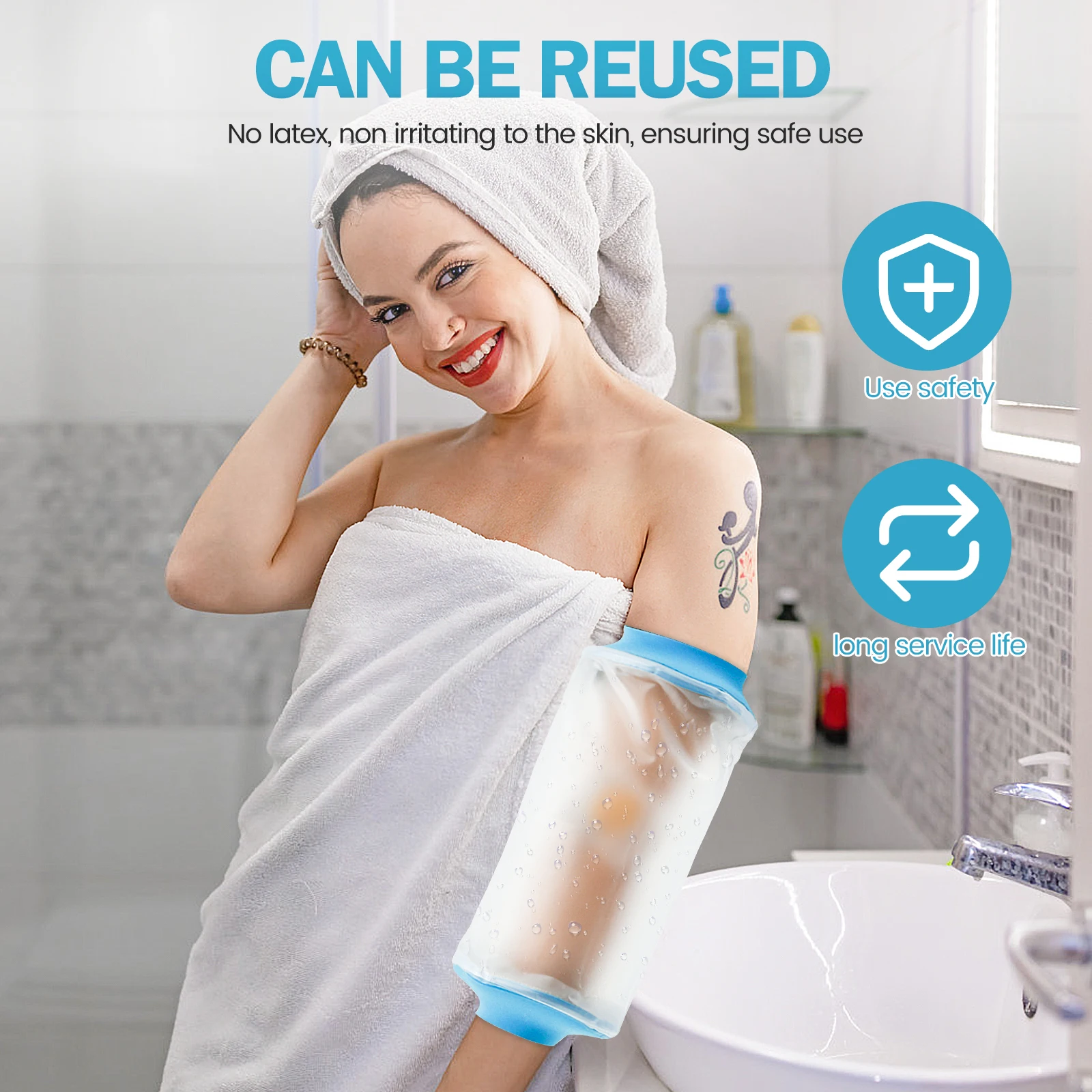 Arm Shower Cover Adult Waterproof Sealed Cast Bandage Protector Reusable IV and PICC Line Sleeve Protector for Arm Wounds