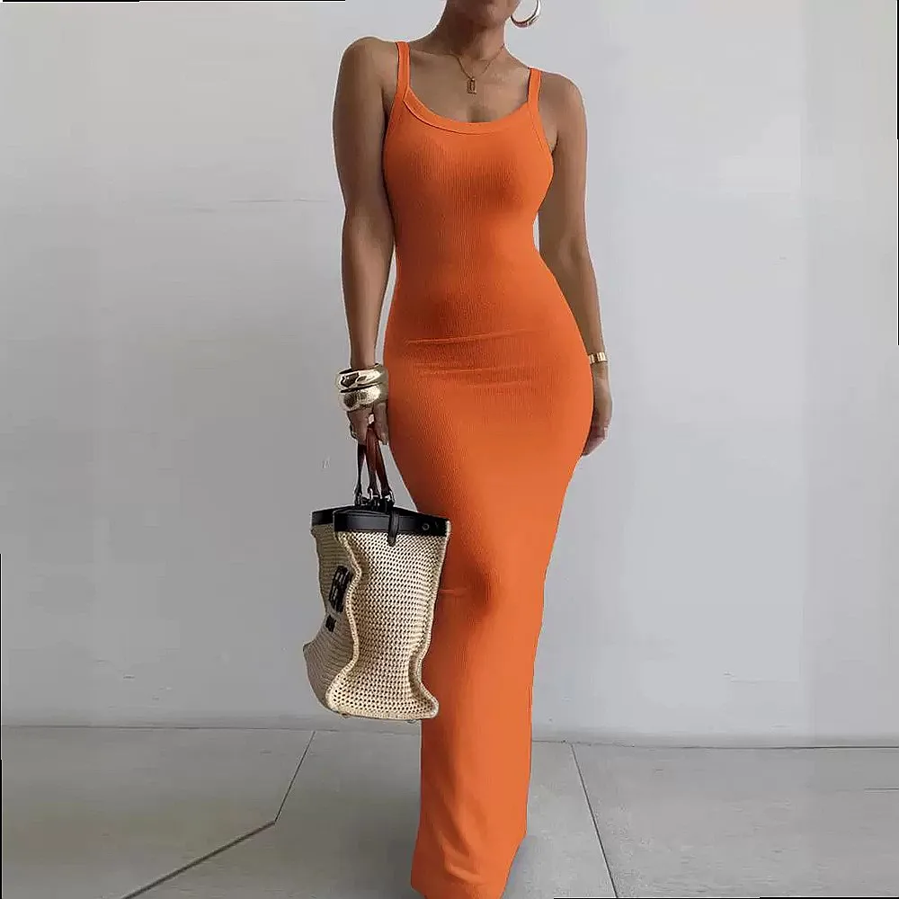 Halter Bodycon Long Dress, Summer Sleeveless Slip Dresses, Evening Dress Set