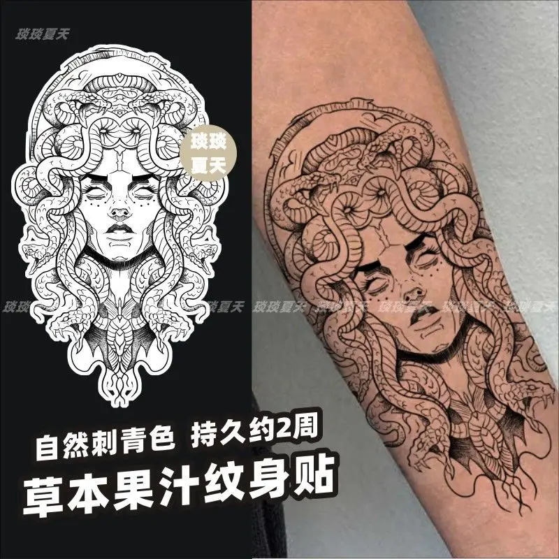 

Medusa Temporary Tattoos for Woman Man Lasting Herbal Juice Tattoo Thigh Arm Art Fake Tattoo Sexy Waterproof Tattoo Stickers