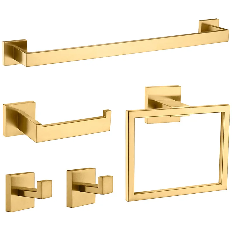 Bathroom stainless steel bathroom pendant set, towel rack, tissue holder, towel ring, coat hook, bathroom five piece set