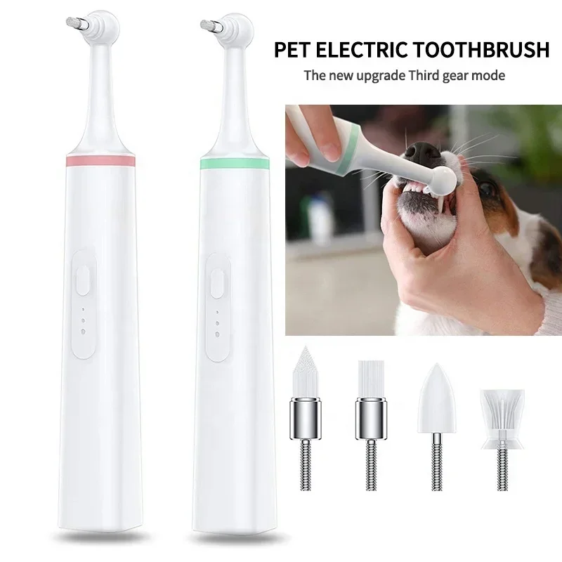 Premium Dog Pet Electric Toothbrush With 4 Brush Heads Ultrasonic Tooth Stains Calculus Remover Vibration Tooth Cleaner