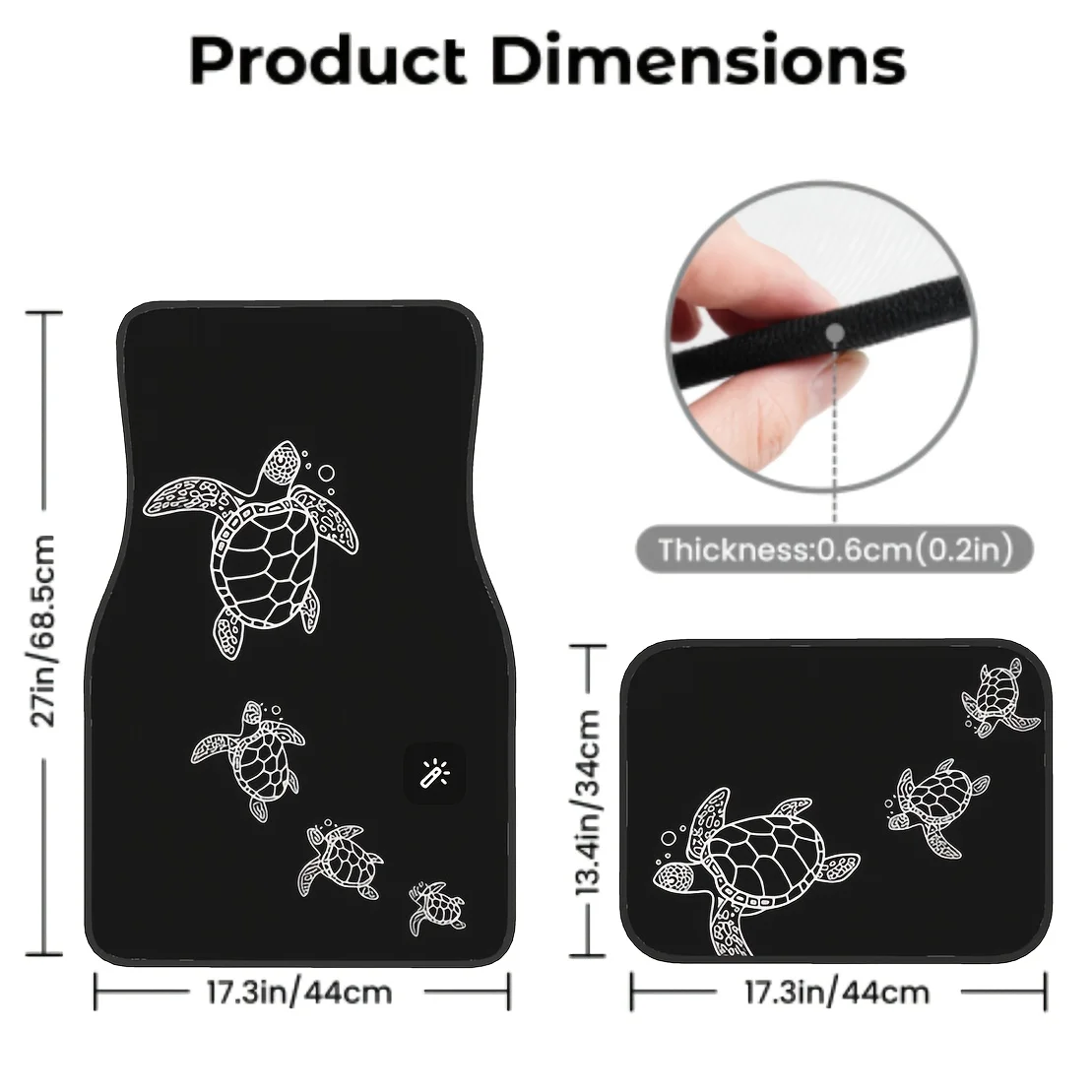 [Stylish Turtle Car Mats] 4pcs Cute Turtle Pattern Car Mats - Stylish & Durable Polyester Floor Mat For Front & Rear Seats, All-