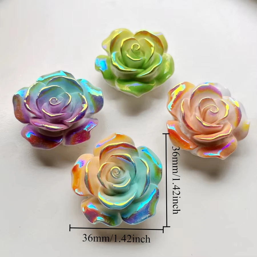 Ultra bright colored 36mm rose resin Rhinestone Flat Back Scrapbook diy Wedding Jewelry Gift Charm decorated flowers