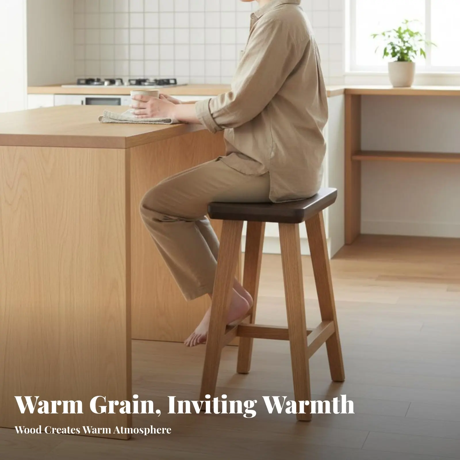 

Round Top Four-Legged Stool dense Wood Construction Wooden Seat Nordic Design Available in Multiple Heights for Kitchen, Bedroom