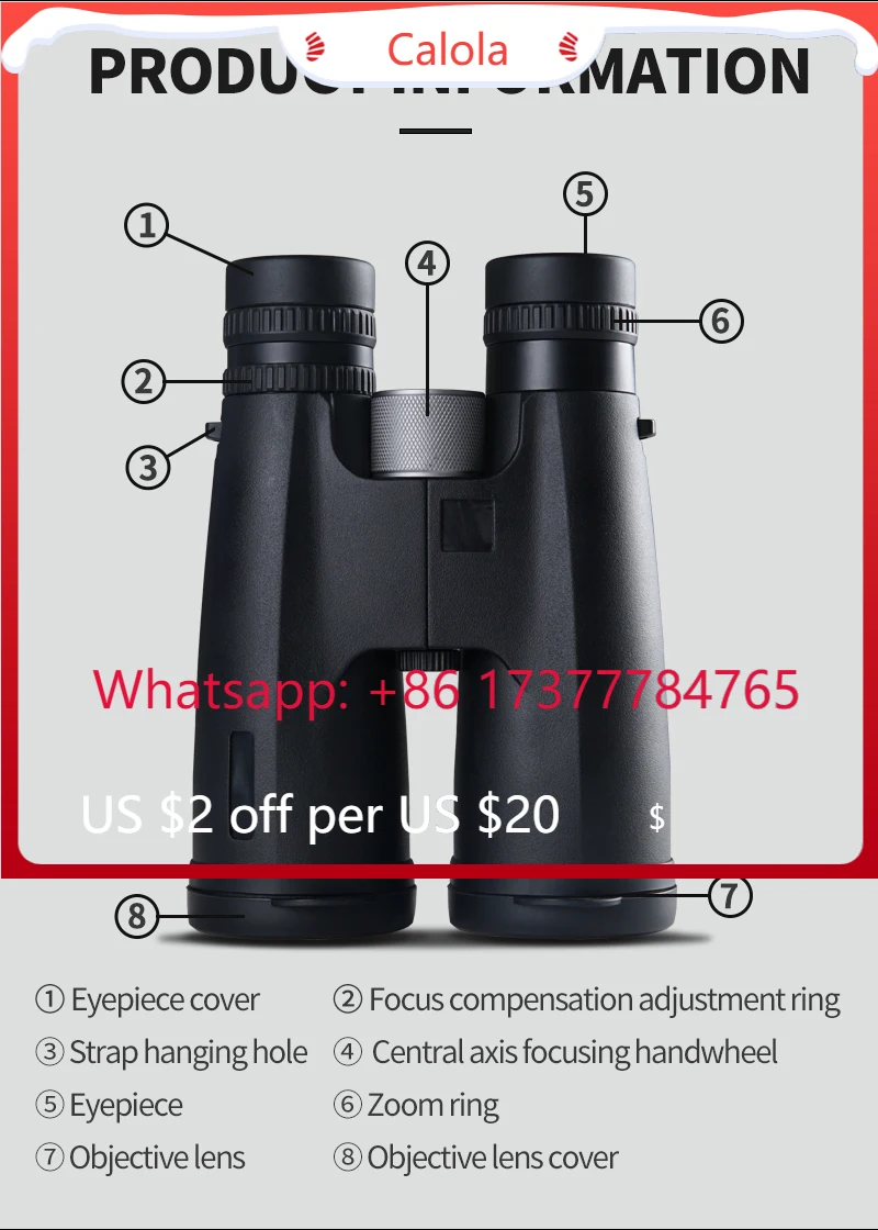10-20x50 Zoom Binoculars Waterproof Long Distance Telescope for Outdoor Bird Watching
