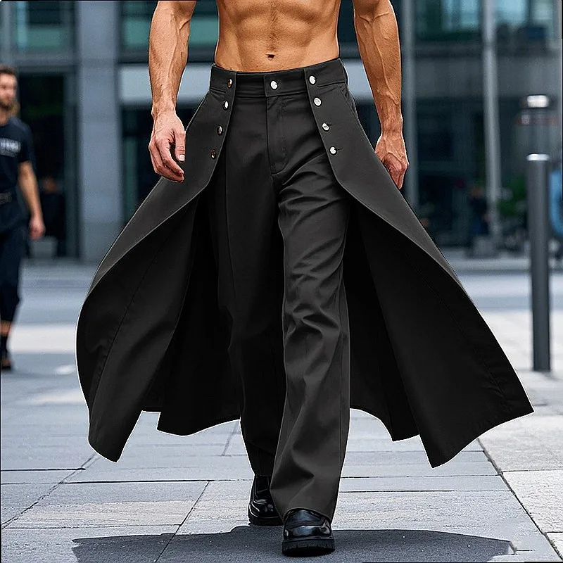 Men's Faux Two-Piece Belted Hem Wide Leg Pants Casual Trousers Trousers Spring Summer