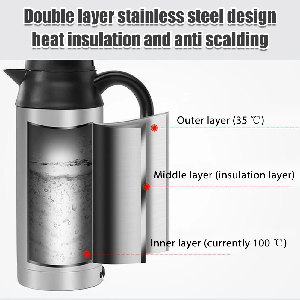 

Stainless Steel Electric Travel Kettle 12V&24V Car Water Heating Bottle Portable for Travel