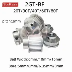 2GT Timing Pulle 20T/30T/40T/60T/80Teeth Bore 5mm/6mm/6.35mm/8mm  Belt Width 6/10/15mm 3D Printer GT2 Timing Belt Pulley