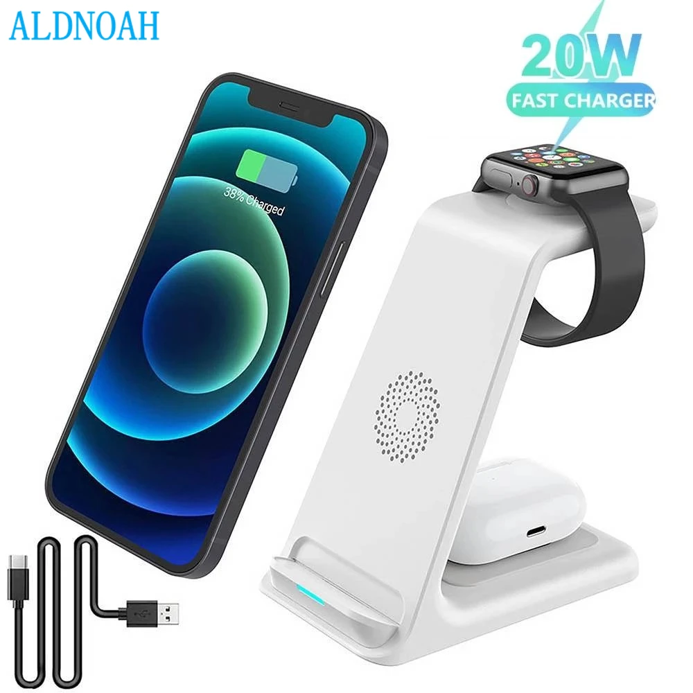 

20W Qi Fast Wireless Charger Stand For iPhone 13 12 11 Pro XS XR X 8 Apple Watch 7 SE 6 5 3 In 1 Charging Pad For Airpods Pro 3