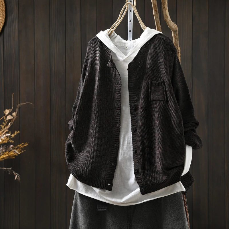 여성용 긴 소매 니트 가디건 신상품 2025 가을 심플 스타일 O넥 단색 여성 캐주얼 스웨터 M2102