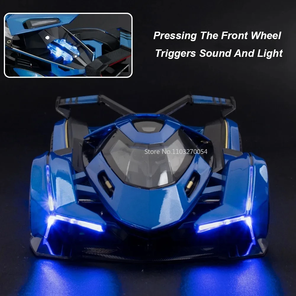 1/22 V12 GT Alloy Model Car Toys Diecasts With Sound Light Super Racing Vehicles Rear Wheel Pull Back Toy Car For Children Gifts