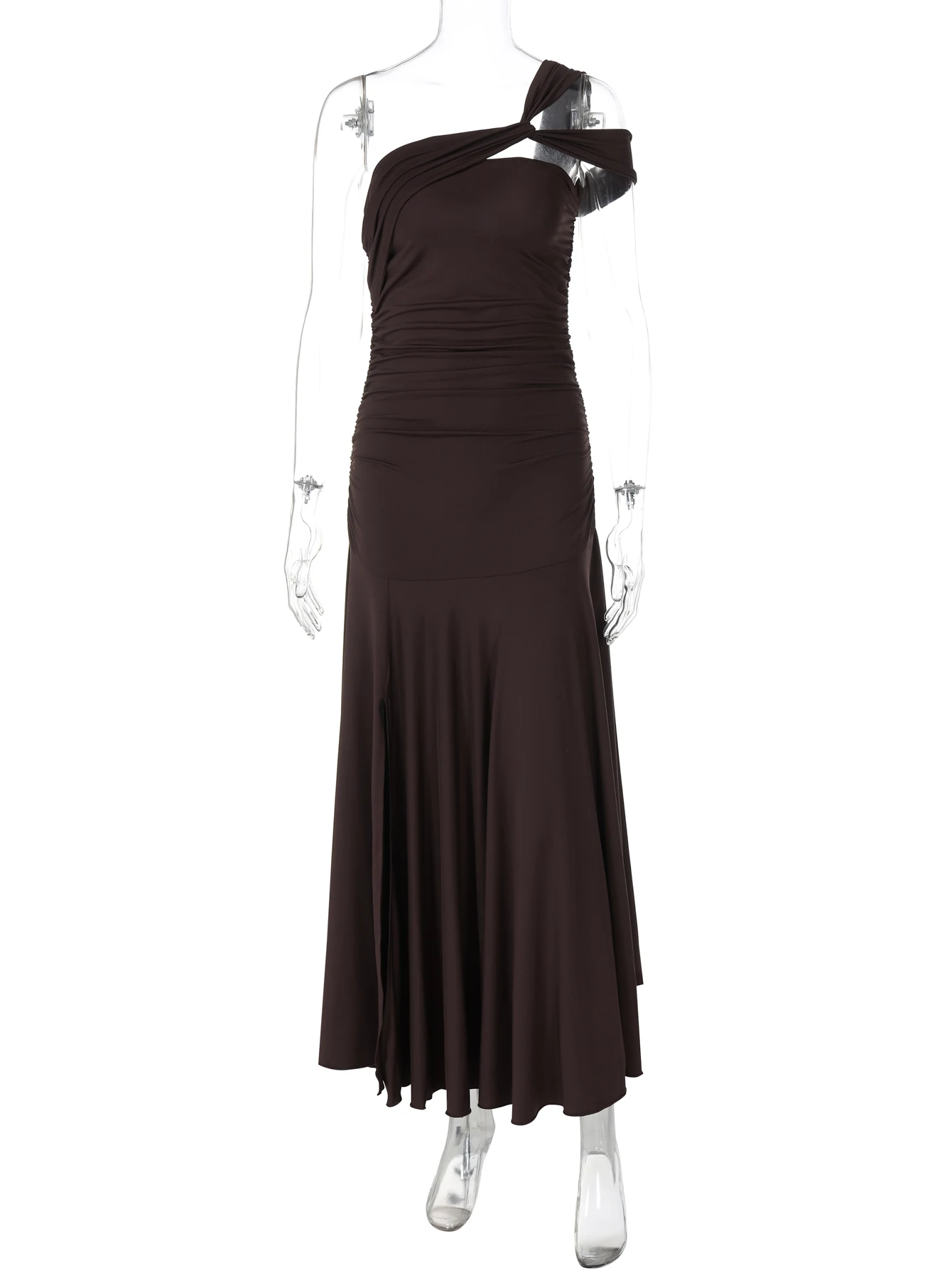 Macheda Abito sexy senza schienale Donna Irregolare con spalle scoperte Ruffles Abito con orlo alto diviso Midnight Prom Party Increspato Abiti eleganti