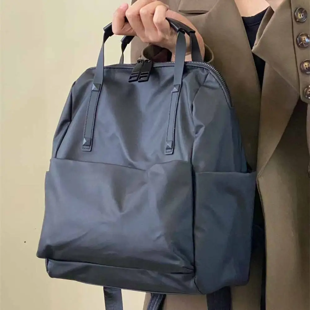 

Black Lightweight Computer Bag Korean Style Large Capacity Nylon Shoulder Bag Tote Bag Solid Color Waterproof Travel Backpack
