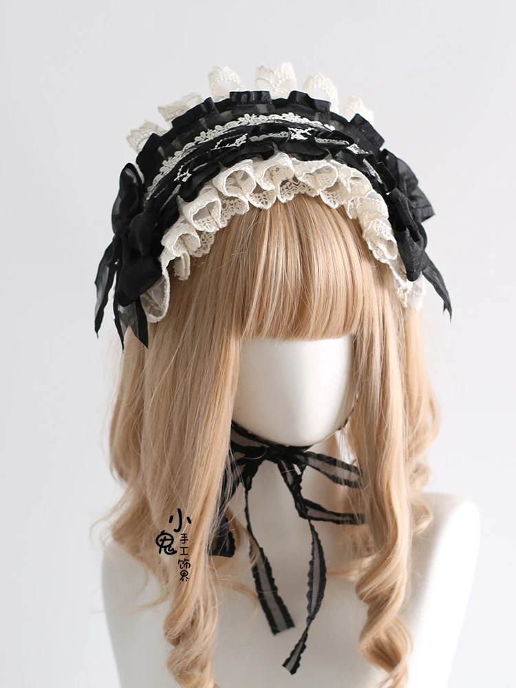 Accesorios para el cabello de Lolita, diadema de sirvienta Y2K con lazo dulce y volantes, tocado de disfraz de Cosplay de Anime