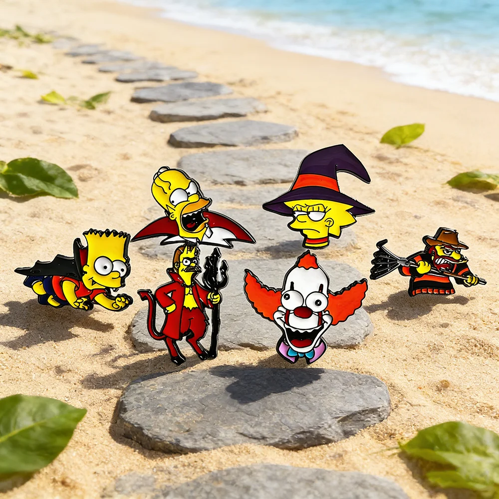 6pcs the Simpsons Sorceress Cartoon Enamel Pins Set Metal Brooches for Backpack Bag Fashion Jewelry Collection for Men And Women