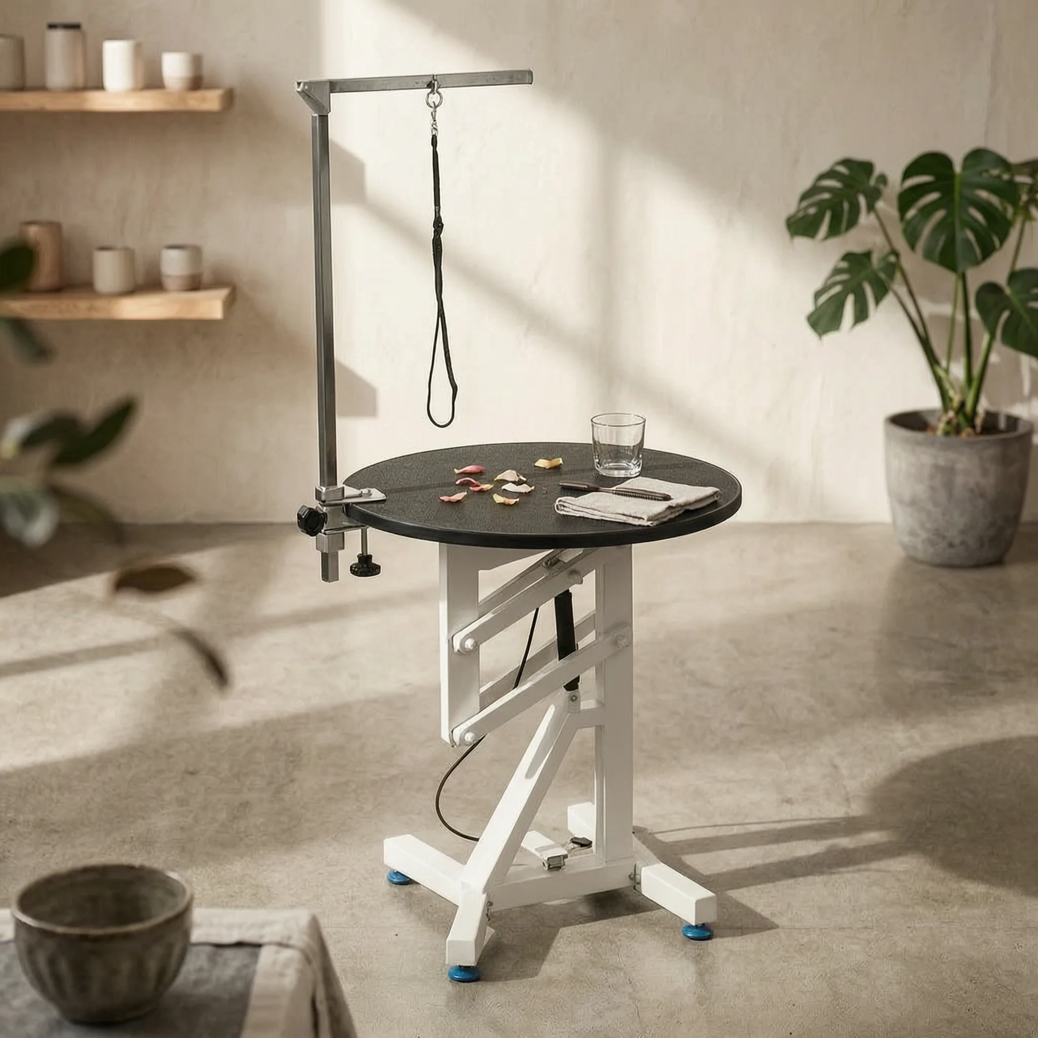 Round Pet Grooming Table Wrapped Border Rotating Grooming Table Pet Care Equipment Polished Surface Easy to Clean