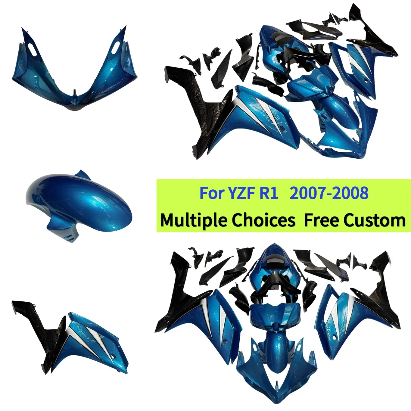 ABS Plastic Fairing Kit For YAMAHA R1 2007 2008 YZF-R1 Motorcycle Body Work Cowls Hull Lake Blue