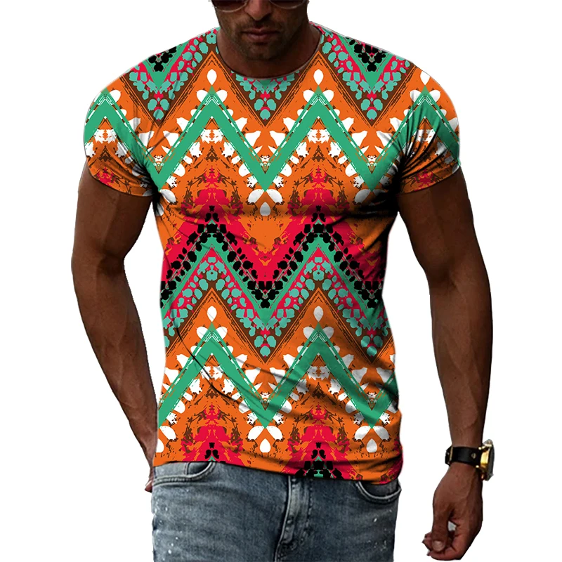 Summer New Ethnic Style original men\'s shirts Fashion Unisex Casual Printed Tees Personality Oversized O-neck Short Sleeve Tops