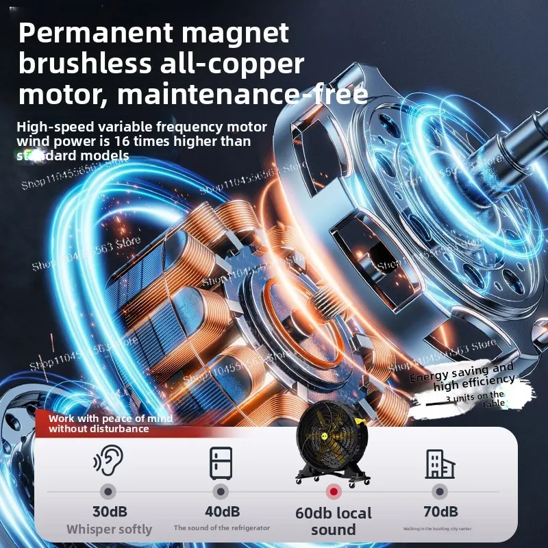 Permanent Magnet Mobile Fan – Stepless Speed Regulation, Floor-Standing Cylindrical Fan for Workshop/Factory/Warehouse