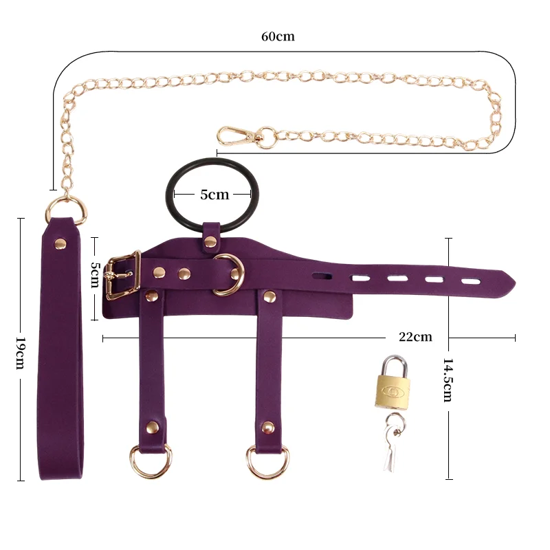 Leather Ball Stretcher with Leash Tug Down Scrotum Penis Ring Chastity Cock Cage BDSM Sex Toys For Men 18+ - view 6
